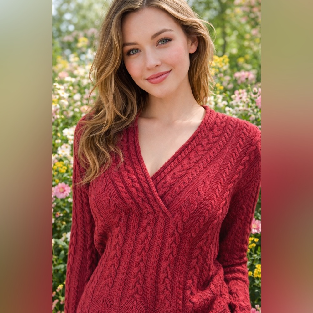 Lauren Ralph Lauren Red Cable Knit Wrap Sweater Size M/L